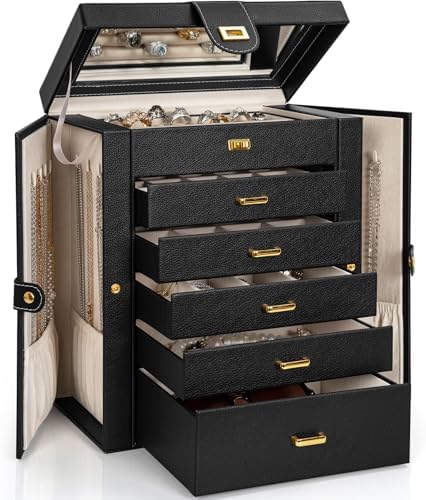 AKOZLIN 6-Tier Jewelry Box Organizer 5 Drawers Storage Black Regular by AKOZLIN
