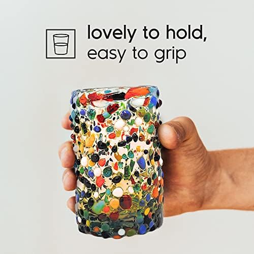 Confetti Rocks 9 oz Juice Glasses (set of 6) Mexican Handmade Multicolor Glassware, Recycled Glass, Lead-free, Toxin-Free (Juice) - Image 5