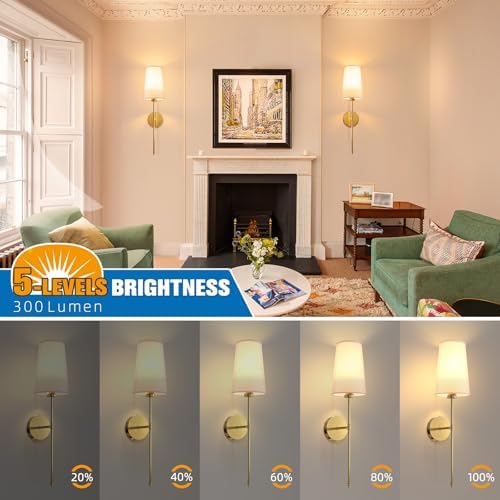 NIORSUN Gold Battery Operated Wall Sconce Set of 2,Rechargeable Wall Lights with 10400mAh Dimmable Detachable Bulbs and Remote,9 Colors Wireless Sconces for Bedroom Living Room Hallway - Image 5