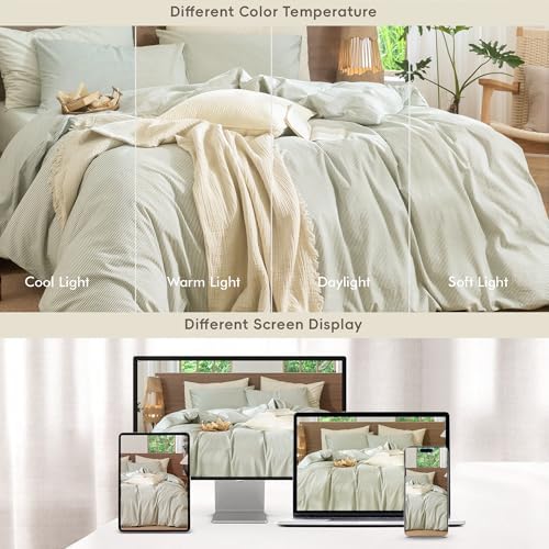 MooMee Striped Duvet Cover Set 100% Washed Cotton Linen Like Oversized King - Image 7