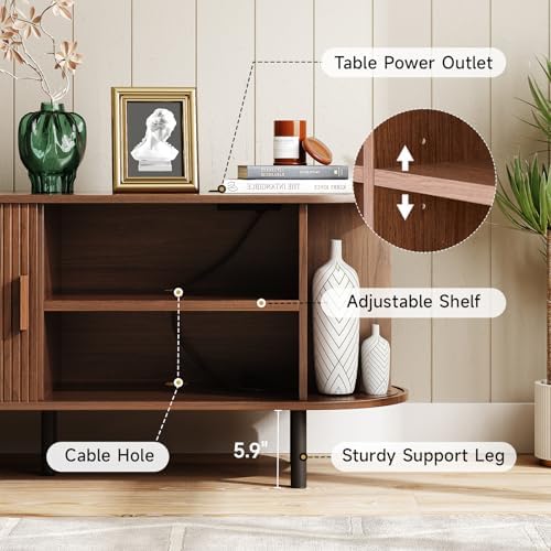 ONBRILL 55" TV Stand with Power Outlet & Storage for TVs up to 60", Walnut - Image 4