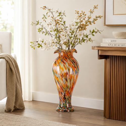 20" Tall Hand Blown Glass Vase – Pretty Ruffle Wide Mouth Decorative Flower Vase, for Modern Home Decor, Ideal Centerpiece for Living Rooms, Wedding & Home Decor - Image 5