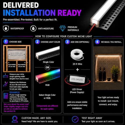 Waterproof Shower Niche Lighting Kit with Custom LED Tile Edge Light – Silicone Encapsulated RGB/White Accent Lighting – App-Controlled Niche LED Light Kit for Modern Bathroom Renovations - Image 5