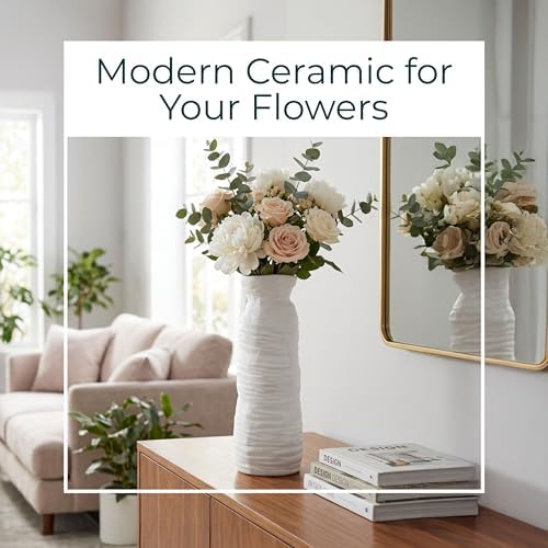 19" Horizontal Ribbed Matte Vase, Ivory - Image 3