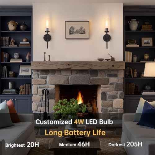 Shenmoyl Battery Operated Wall Sconces Set of 2, Black Rechargeable Wall Lighting Fixtures, Dimmable Wall Lights with Remote & Clear Glass Shade for Living Room, Bathroom,Bedroom - Image 2