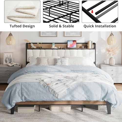 LIKIMIO California King Bed Frame with Storage Headboard & Charging Station - Image 5