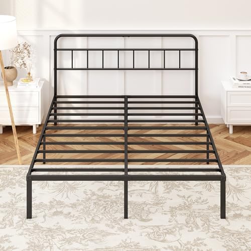 Kujielan 12 inches King Size Bed Frame with Minimalist Headboard, Black - Image 6