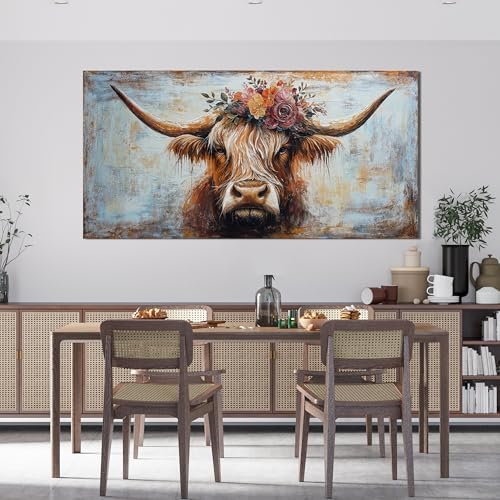 Canvas Wall Art Decor Artwork for Wall Decor Highland Cow Wall Art Prints Wall Art Picutures for Living Room Large Vintage Wall Art Decorations Art Work for Walls Home Bedroom Office Decor 24" X 48" - Image 4