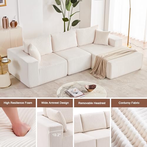 Weture 108" Boneless Couch with Chaise, Modular Sofa with Deep Seat, Beige - Image 4