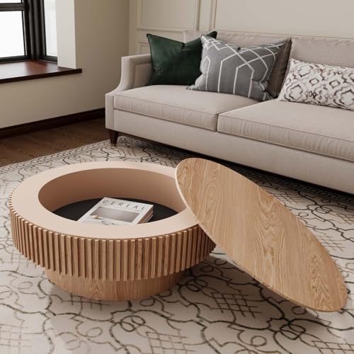 Round Coffee Table with Storage, Modern Wooden Coffee Table - Image 3