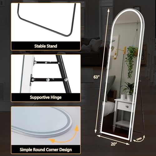 Sweetcrispy LED Arched Full Length Mirror, 63"x21" Full Body Floor Mirror - Image 2