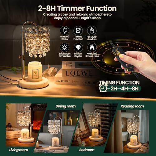 Candle Warmer Lamp with Timer Dimmer Adjustable Height for New Home Bedroom,Vintage Home Decor for Scented JaR 3 Bulbs for New Home Decor, Women Mom Christmas Birthday Gifts, French Gold - Image 6