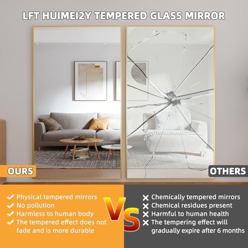 LFT HUIMEI2Y 76.4"x37" Full Length Mirror, Gold Floor Mirror - Image 4
