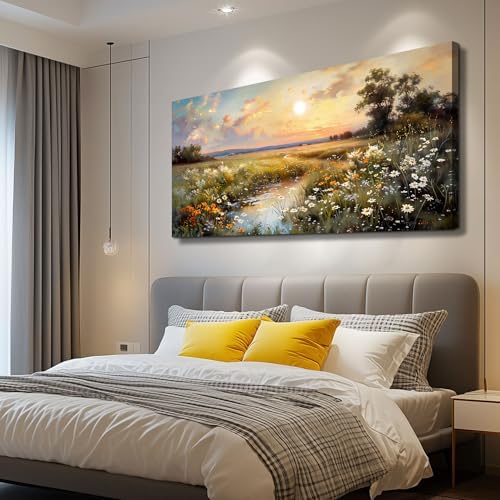 hyidecorart Vintage Farmhouse Wildflower Wall Paintings Canvas Wall Art for Living Room Wall Decor for Bedroom Office Decorations Nature Landscape Picture Artwork Aesthetic Home Decor Ready To Hang - Image 6
