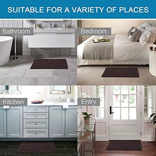 H.VERSAILTEX Bathroom Rugs Bath Rugs for Bathroom Non Slip Bath Mats Extra Thick Chenille Striped Rug 17" x 24" Absorbent Soft Shaggy Washable Dry Fast Bath Mats for Bath Room Floor - Chocolate - Image 6