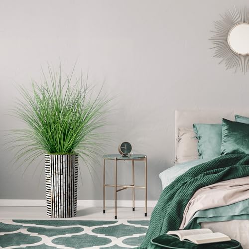 Artificial Tree in Black and Brown Striped Planter, Fake Onion Grass Silk Tree for Indoor and Outdoor Home Decoration - 55" Overall Tall (Plant Pot Plus Tree) - Image 5