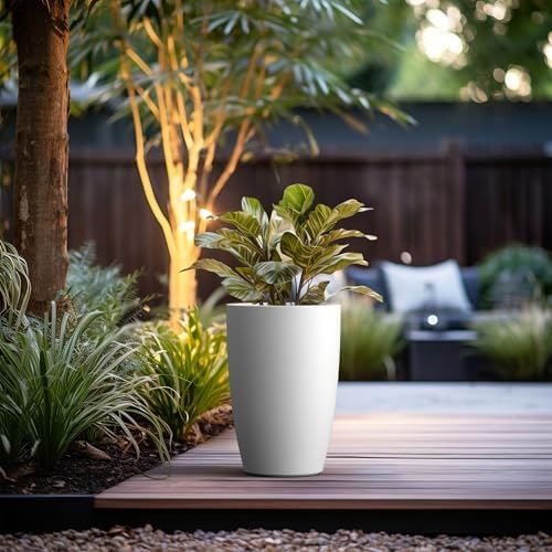 Kante Accent Round Tapered White Concrete Planter 18.1" Tall, Outdoor - Image 4