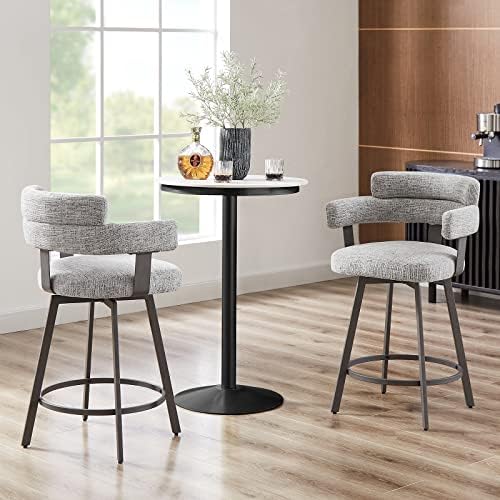 Counter Height Bar Stools with Full Back – Swivel Counter Stools Set of 2 with Linen Padded Back, Metal Footrest, Modern Barstools for Kitchen Counter, Island, Dining Room, Grey 24 inch - Image 6