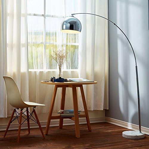 Teamson Home Arquer 68.1" Arc Floor Lamp for Living Rooms, Home Offices, Dining Rooms, Bedrooms with Faux White Marble Base and Chrome Bell Shade - Image 2