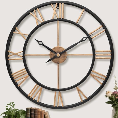 18.5 Inch Metal Vintage Gold Roman Numerals Large Wall Clock by Unknown