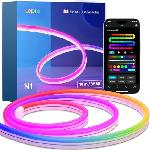 Lepro N1 AI Smart RGB Rope Light with IC, 32.8ft 2.4G Wi-Fi & Bluetooth by Lepro