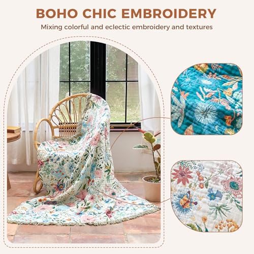 LUTBM Boho Throw Blanket for Bed 60"x80", All Season Cotton Couch Blankets - Image 3