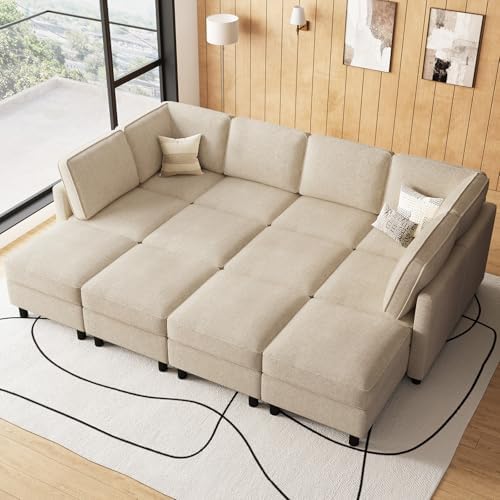 Belffin 110.2" 12 Seats Modular Sectional Sofa Sleeper Sofa Big Washable Sectional Couches for Living Room Comfy Couches with Storage Seat Couch Sofas with Chaise,Beige by Belffin