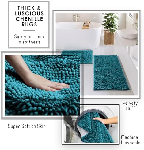 Clara Clark Bathroom Accessories Set - 27PC Bathroom Set with Adhesive Corner Shower Caddy Hanging, Bathroom Sets with Shower Curtain and Rugs, Teal Shower Curtain Set with Bathroom Trash Can - Image 5