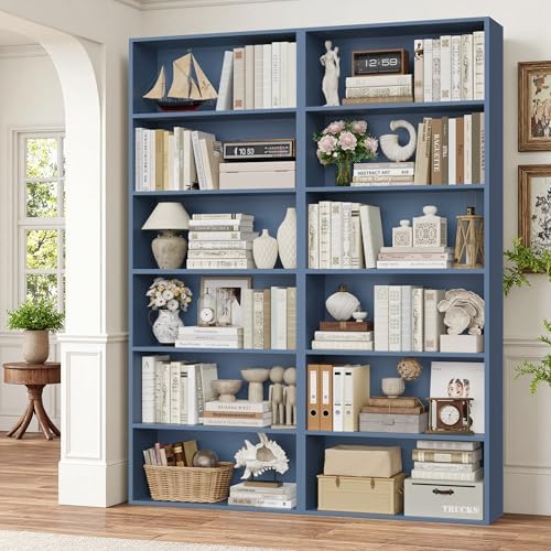 FOTOSOK 6 Tier Tall Bookshelf and Bookcase, Open Display Shelves, Blue 2PK - Image 3