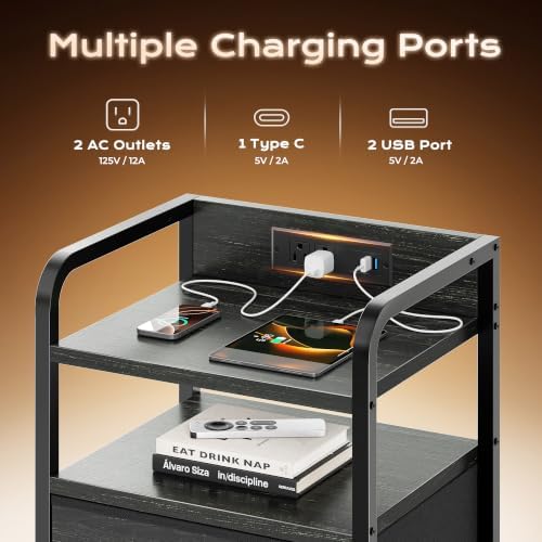 Huuger Nightstands Set of 2, Night Stand with LED Lights, Charging Station - Image 5