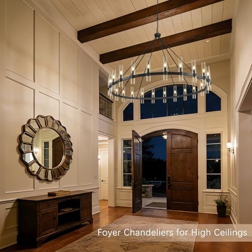 70" 24-Light Black Wagon Wheel Chandelier for High Ceilings Living Room - Image 5
