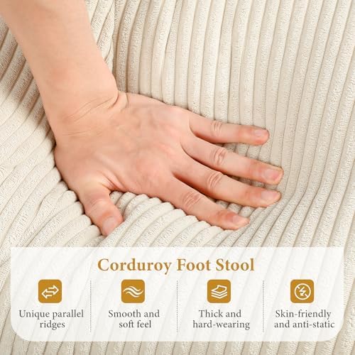 Vesgantti Large Ottoman for Modular Sofa, 29.5" Corduroy Pouf Ottoman with Spring Cushion, Rectangle Foot Rest for Couch, Entrance Footstool with Wood Legs, Footstool for Living Room, Bedroom, Beige - Image 3