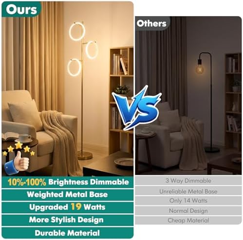 Gold Floor Lamp with 3 Lights, Modern LED Tree Floor Lamp for Living Room - Image 2
