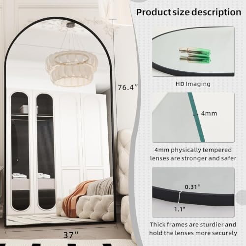 LFT HUIMEI2Y 76.4"x37" Arch Full Length Mirror, Black Floor Mirror - Image 2