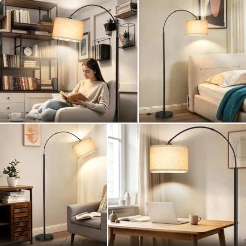 Arc Floor Lamps for Living Room, Black Standing Lamp with Linen Shade - Image 7