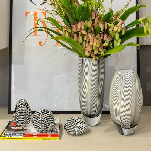 Murano Style Glass Vase Hand Blown White Feather Pattern Effect Home Decor - Image 5