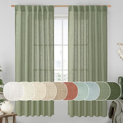 LAMIT Sage Green 72 inch Linen Curtains for Living Room Bedroom 2 Panels by LAMIT