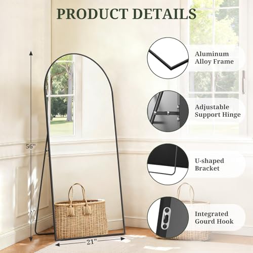 Mirror Full Length 56"x21", Arched Full Body Floor Mirrors with Stand - Image 4