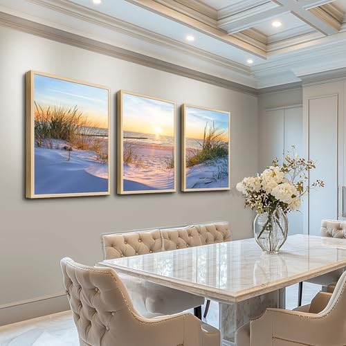 Natural Wood Framed Wall Art for Living Room and Bedroom - Large Size Sun Blue Beach Pictures - Office and Home Decor - Ocean Paintings Set of 3 Piece Framed Art Prints - Image 4