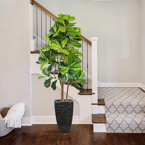 LCG Florals 6ft Artificial Fiddle Leaf Fig Tree - Real Wood Trunk, Preassembled, No Maintenance Indoor Faux Plant in Black Metal Pot - Living Room, Home & Office Decor - Image 3