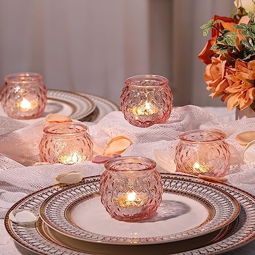 DARJEN 24 Pcs Pink Votive Candle Holders Round Glass Candle Holders Bulk - Image 7