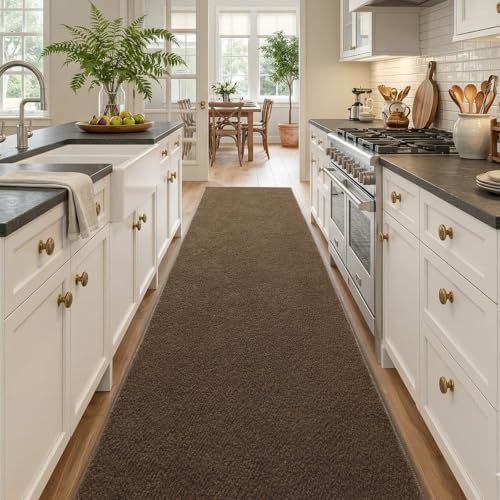2x10 Beige Brown Solid Runner Rug Washable Non-Slip for Kitchen Hallway - Image 2