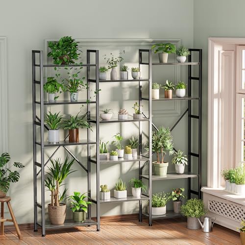 SUPERJARE Triple Bookshelf, Bookcase with 14 Open Display Shelves, Wide Book Shelf Book Case for Home & Office, 5 Tier, Grey - Image 2