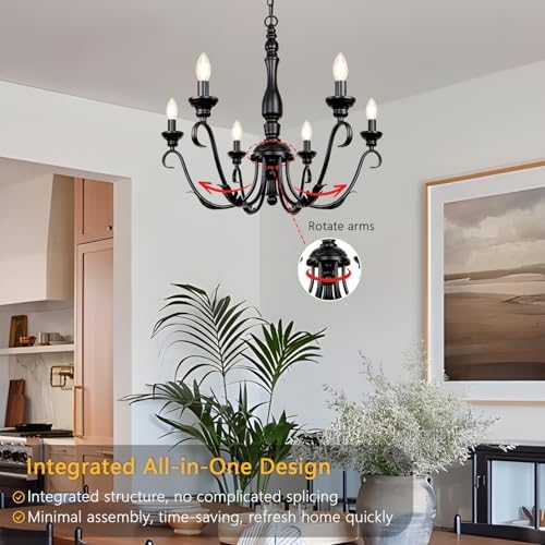 Modern Black Chandelier, 6-Light Farmhouse Dining Room Chandelier - Image 3
