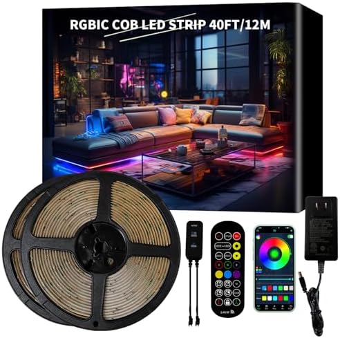 40ft COB RGB+IC LED Strip Lights, Bright Dream Color（2 Rolls） by BUNACET