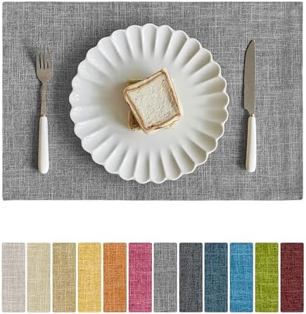 Softalker Faux Linen Cloth Placemats Set of 4-12 x 18 Inch, Light Grey by Softalker