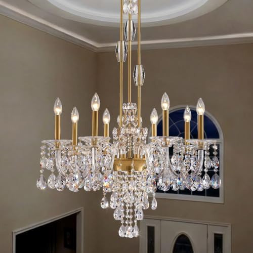 8-Light Maria Theresa Crystal Candle Chandelier, Brass Gold Chandelier for Dining Room, Entryway & Living Room, Adjustable Height, E12 Base by DULUYIEE