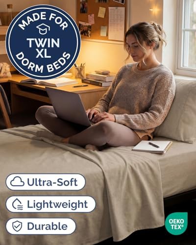 Twin XL 3 Piece Sheet Set - College Dorm Room Essentials - Heathered Beige - Image 2