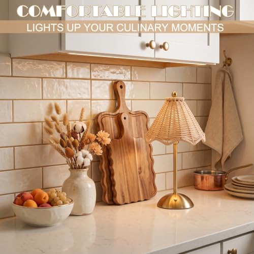 1 Pack Wedding Rattan Bow Cordless Table Lamps Rechargeable, Wicker LED Desk Lamp, 3 Colors Smooth Dimming, Portable Table Decor with Bows for Dining - Image 5