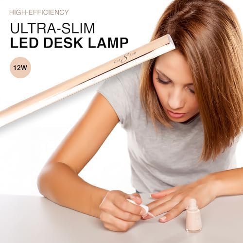 Cre8tion Ultra-Slim LED Desk Lamp, Champagne Gold, 12 W Task Light - Image 2